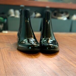 SOLD-Sam Edelman Tinsley Shiney Black Ankle Rainboots with pull tab. Waterproof.